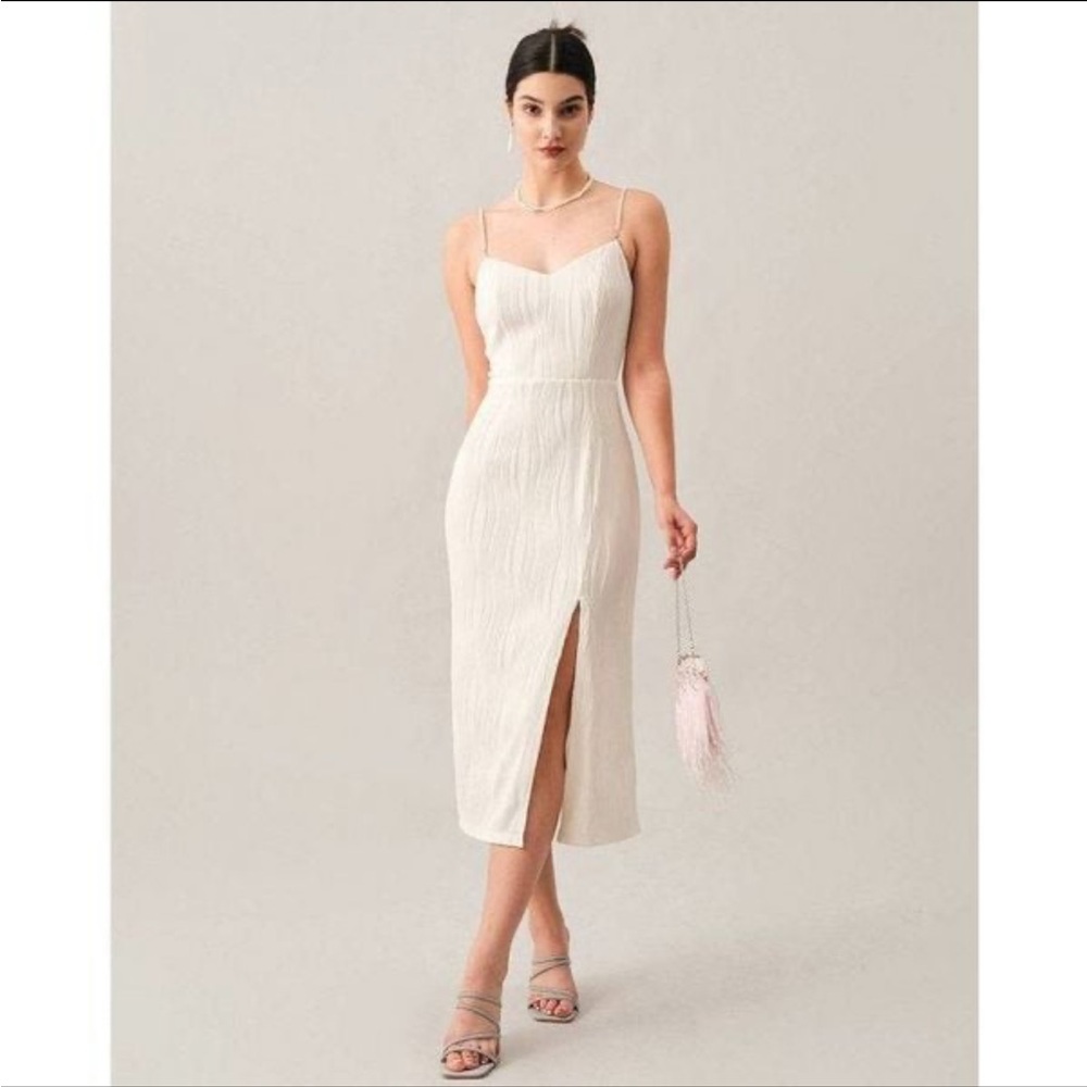RIHOAS The Wave Textured Pearl Strap Midi Dress